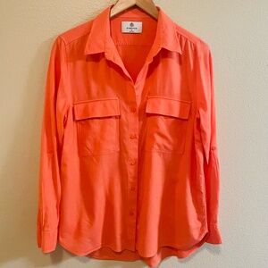 ARITZIA BABATON Orange Linen Blend Utility Button Down Shirt | Medium
